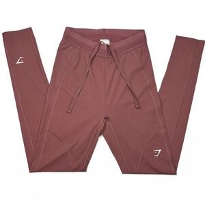 Gymshark XS High-Waisted Mauve Leggings with Zipper Pocket Drawstring Athleisure